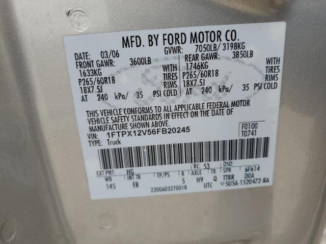 1FTPX12V56FB20245 - 2006 FORD F150 TAN photo 12