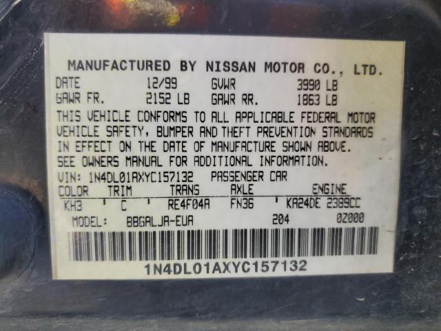 1N4DL01AXYC157132 - 2000 NISSAN ALTIMA XE BLACK photo 13