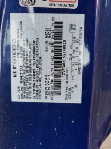 1ZVFT80N155140920 - 2005 FORD MUSTANG BLUE photo 12