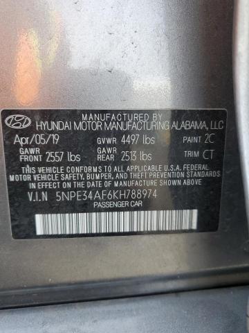 5NPE34AF6KH788974 - 2019 HYUNDAI SONATA LIMITED GRAY photo 12