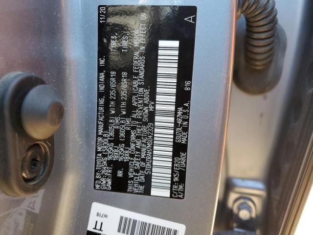 5TDHZRAH7MS042329 - 2021 TOYOTA HIGHLANDER XLE SILVER photo 12