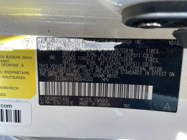 2T2GA31U16C046302 - 2006 LEXUS RX 330 WHITE photo 10