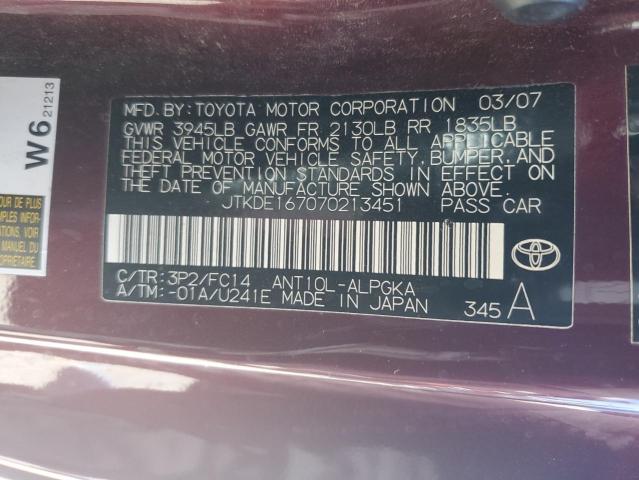 JTKDE167070213451 - 2007 TOYOTA SCION TC 紫色 照片 12