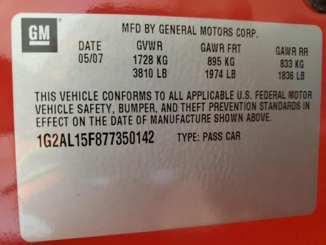 1G2AL15F877350142 - 2007 PONTIAC G5 RED photo 12