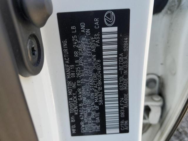 58ABZ1B18KU048078 - 2019 LEXUS ES 350 WHITE photo 12