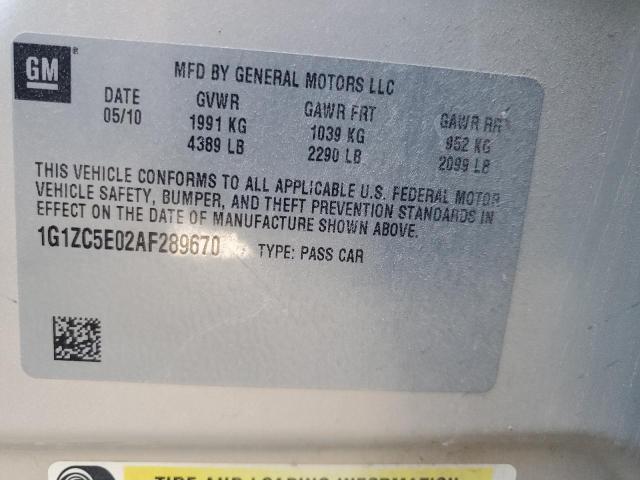 1G1ZC5E02AF289670 - 2010 CHEVROLET MALIBU 1LT 银色 照片 12