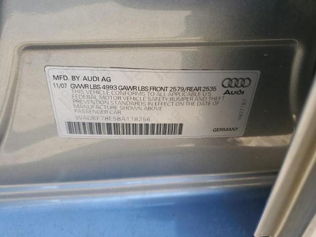 WAUKF78E58A118256 - 2008 AUDI A4 2.0T AVANT QUATTRO GRAY photo 12