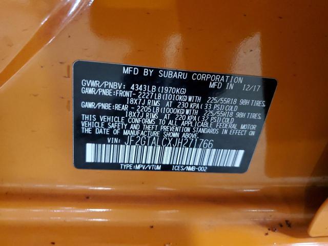 JF2GTALCXJH271766 - 2018 SUBARU CROSSTREK LIMITED ORANGE photo 13