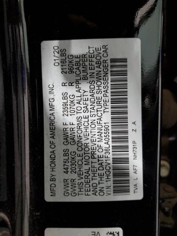 1HGCV1F36LA055901 - 2020 HONDA ACCORD SPORT BLACK photo 12