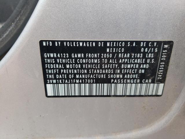 3VW1K7AJ1FM417001 - 2015 VOLKSWAGEN JETTA BASE Արծաթագույն լուսանկար 12