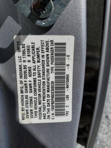 19XFB2F99CE309239 - 2012 HONDA CIVIC EXL SILVER photo 12