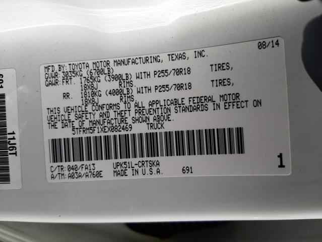 5TFRM5F1XEX082469 - 2014 TOYOTA TUNDRA DOUBLE CAB SR/SR5 WHITE photo 12
