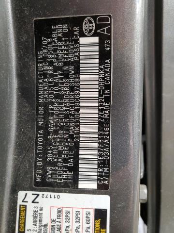 2T1KR30E18C697689 - 2008 TOYOTA COROLLA MA XR GRAY photo 12