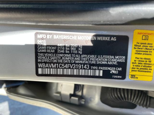 WBAVM1C54FV319143 - 2015 BMW X1 SDRIVE28I SILVER photo 10