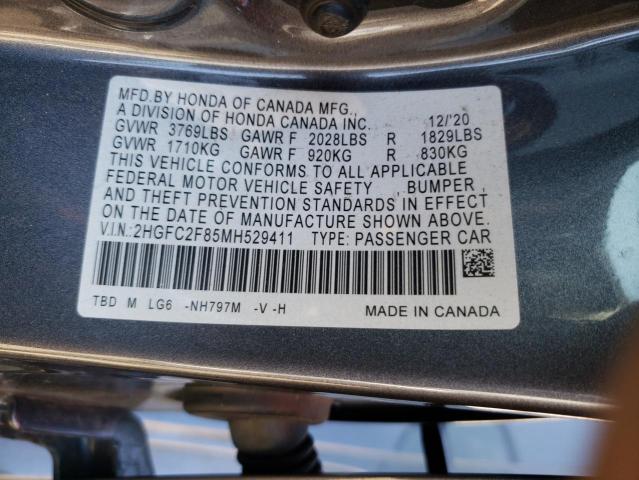 2HGFC2F85MH529411 - 2021 HONDA CIVIC SPORT 灰色 照片 12
