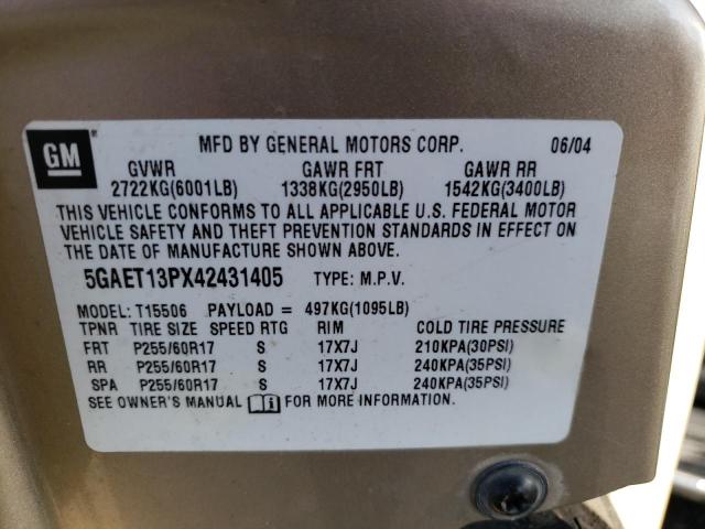 5GAET13PX42431405 - 2004 BUICK RAINIER CXL GOLD photo 13