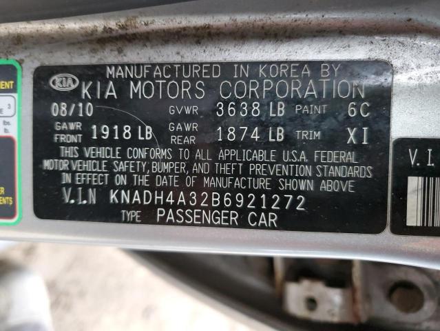 KNADH4A32B6921272 - 2011 KIA RIO BASE SILVER photo 12