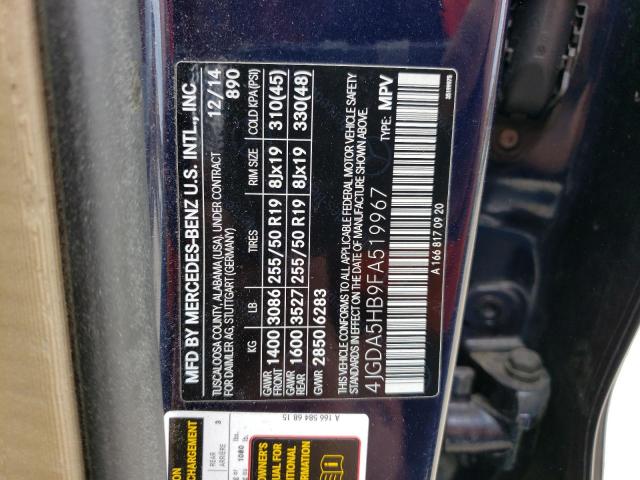 4JGDA5HB9FA519967 - 2015 MERCEDES-BENZ ML 350 4MATIC BLUE photo 13