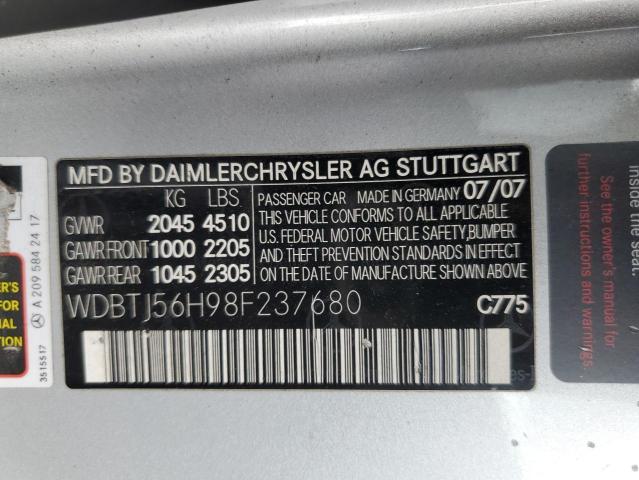 WDBTJ56H98F237680 - 2008 MERCEDES-BENZ CLK 350 SILVER photo 12