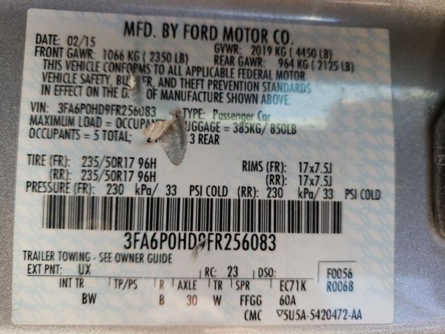 3FA6P0HD9FR256083 - 2015 FORD FUSION SE SILVER photo 12