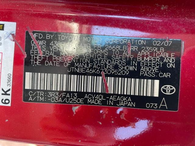 JTNBE46K673095209 - 2007 TOYOTA CAMRY CE RED photo 10