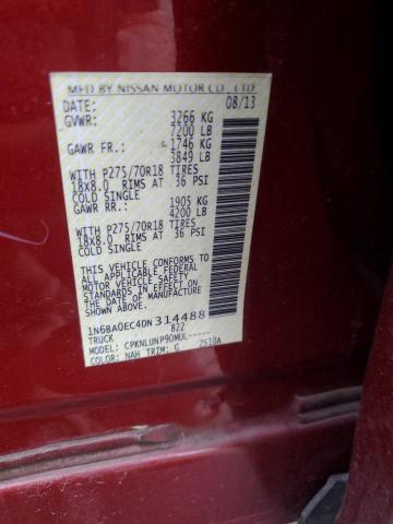 1N6BA0EC4DN314488 - 2013 NISSAN TITAN S 勃艮第红 照片 12