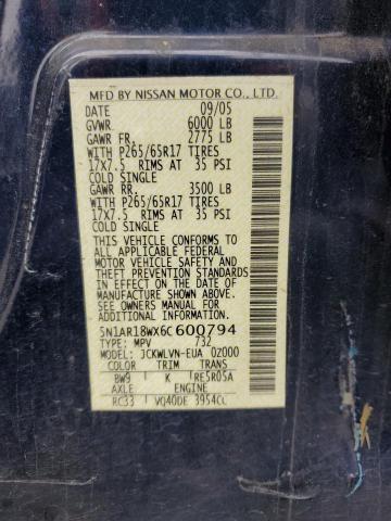 5N1AR18WX6C600794 - 2006 NISSAN PATHFINDER LE ლურჯი ფოტო 13