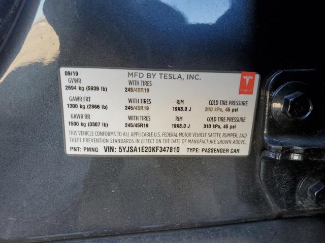 5YJSA1E20KF347810 - 2019 TESLA MODEL S ნაცრისფერი ფოტო 13