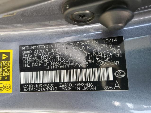 JTHKD5BH7F2219479 - 2015 LEXUS CT 200 GRAY photo 12