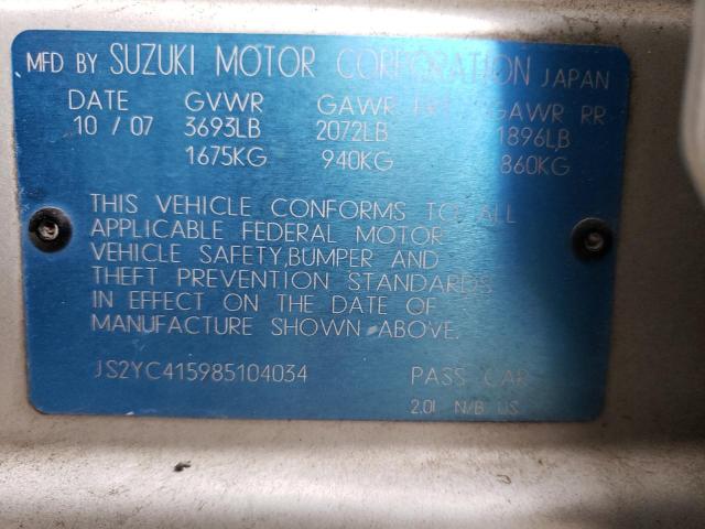 JS2YC415985104034 - 2008 SUZUKI SX4 CONVENIENCE SILVER photo 10