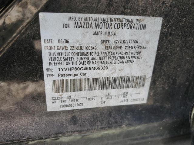 1YVHP80C465M69329 - 2006 MAZDA 6 I BLACK photo 12