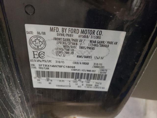 1FTRX14W78FC18095 - 2008 FORD F150 BLACK photo 12