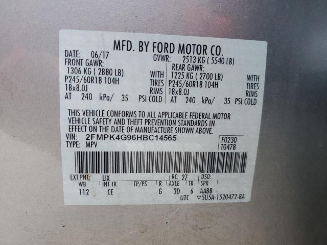 2FMPK4G96HBC14565 - 2017 FORD EDGE SE SILVER photo 13