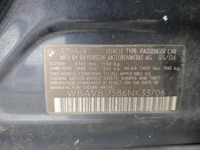 WBAVB17586NK33706 - 2006 BMW 325 I AUTOMATIC ლურჯი ფოტო 12