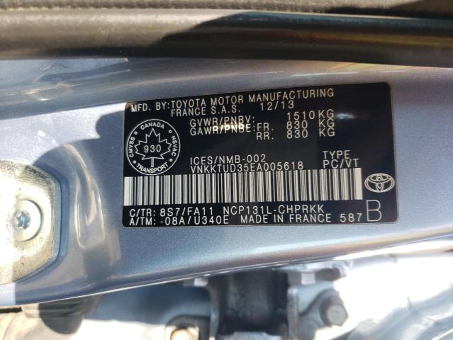 VNKKTUD35EA005618 - 2014 TOYOTA YARIS BLUE photo 13