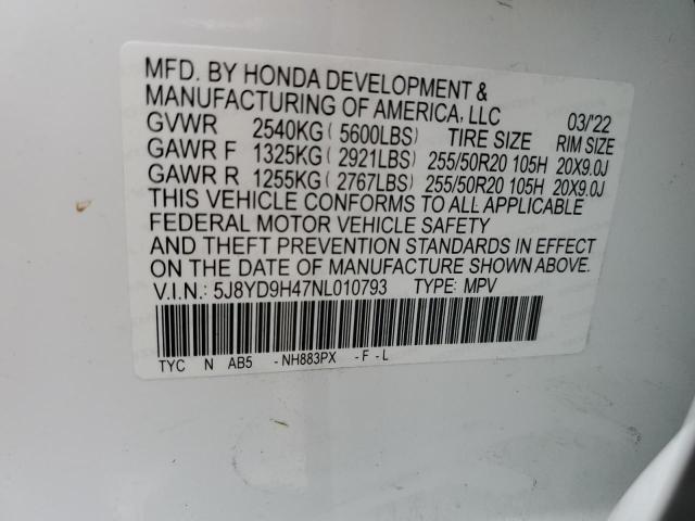 5J8YD9H47NL010793 - 2022 ACURA MDX TECHNOLOGY WHITE photo 13
