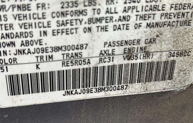 JNKAJ09E38M300487 - 2008 INFINITI EX35 BASE Թուխ լուսանկար 10