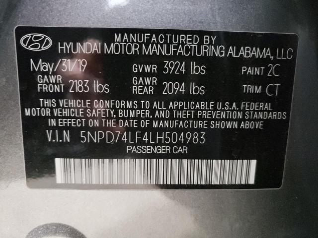 5NPD74LF4LH504983 - 2020 HYUNDAI ELANTRA SE GRAY photo 12