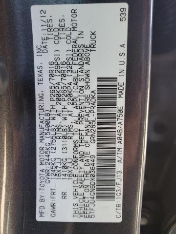 5TFJU4GN6DX036449 - 2013 TOYOTA TACOMA DOUBLE CAB PRERUNNER CHARCOAL photo 12