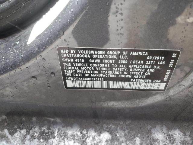 1VWDT7A38HC020725 - 2017 VOLKSWAGEN PASSAT R-LINE ნაცრისფერი ფოტო 12