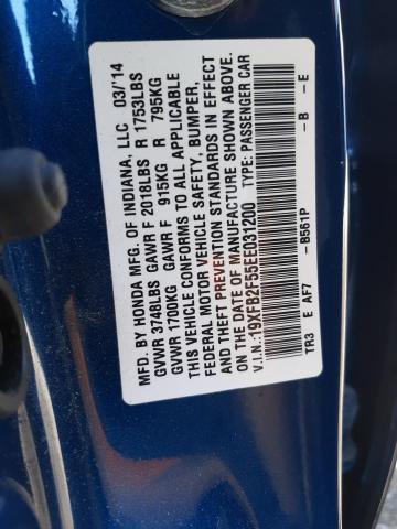 19XFB2F55EE031200 - 2014 HONDA CIVIC LX BLUE photo 13