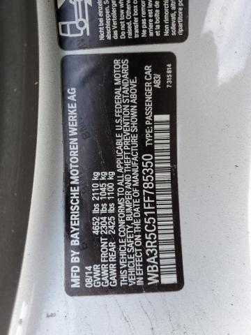 WBA3R5C51FF785350 - 2015 BMW 435 XI SILVER photo 12