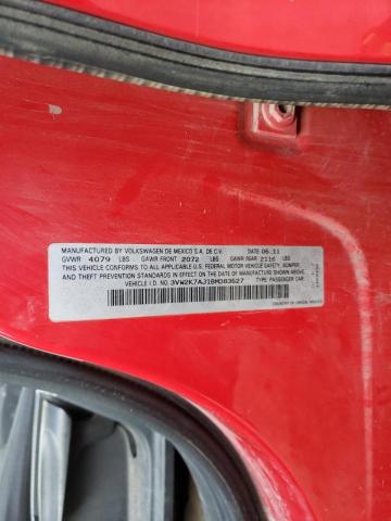 3VW2K7AJ1BM383527 - 2011 VOLKSWAGEN JETTA BASE 红色 照片 12