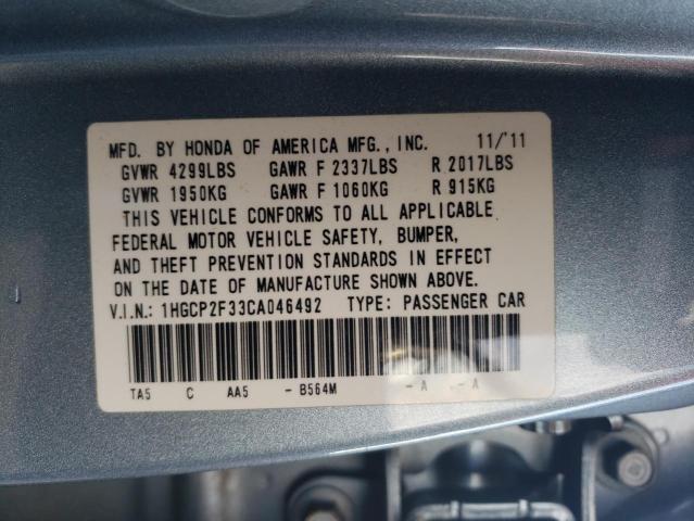 1HGCP2F33CA046492 - 2012 HONDA ACCORD LX BLUE photo 13