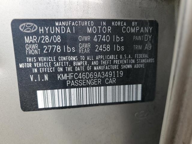 KMHFC46D69A349119 - 2009 HYUNDAI AZERA GLS TAN photo 12