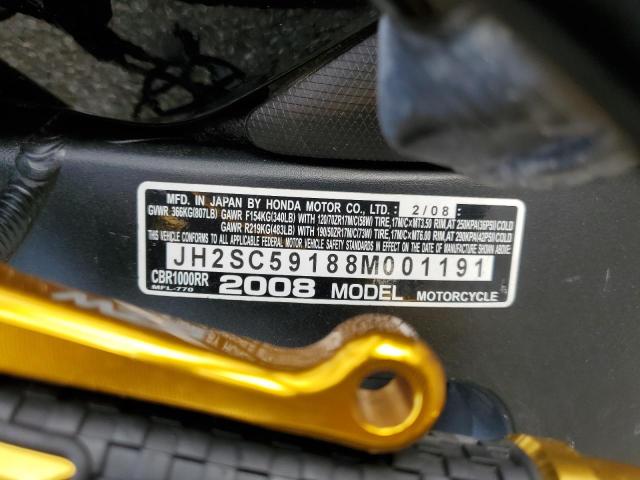 JH2SC59188M001191 - 2008 HONDA CBR1000 RR BLACK photo 8