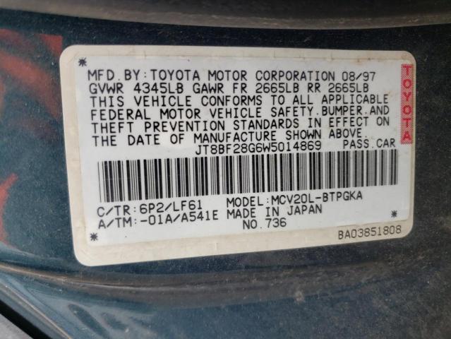 JT8BF28G6W5014869 - 1998 LEXUS ES 300 TEAL photo 12