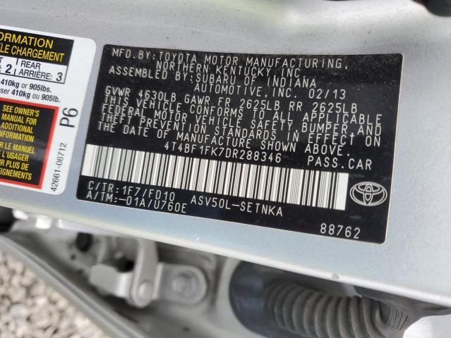 4T4BF1FK7DR288346 - 2013 TOYOTA CAMRY L SILVER photo 12