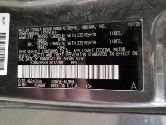 5TDGZRBH3LS017789 - 2020 TOYOTA HIGHLANDER XLE 灰色 照片 13