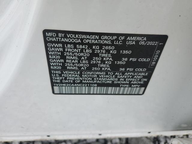 1V2HE2CA4NC221108 - 2022 VOLKSWAGEN ATLAS CROS SE WHITE photo 13